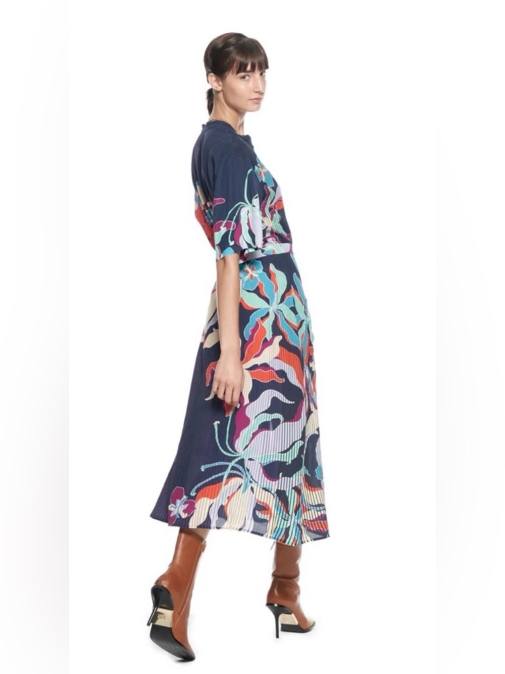 The Kit Cobie Shirtdress Navy Tropics Size 8 Button Front Midi Floral - Picture 8 of 12